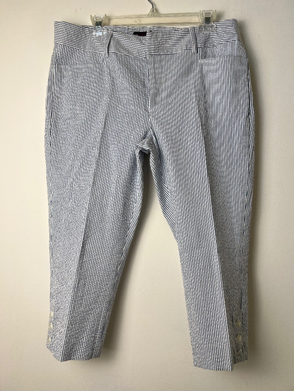 Jennifer&Grace Cotton Striped Crop Pants with Button Hem size 14